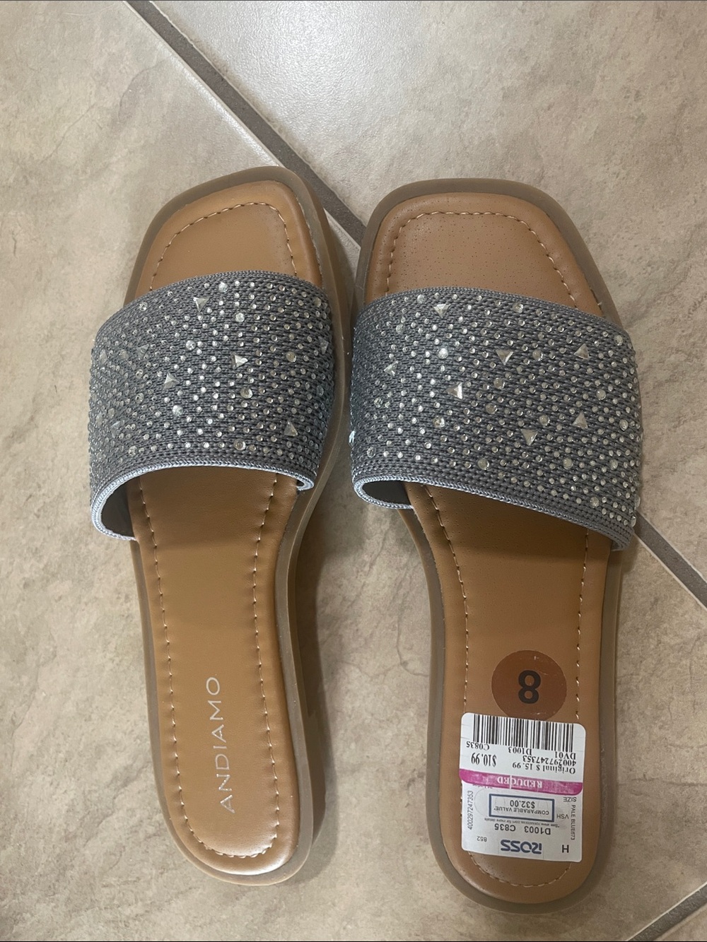 Andiamo Women's Gray Embellished Slide Sandals